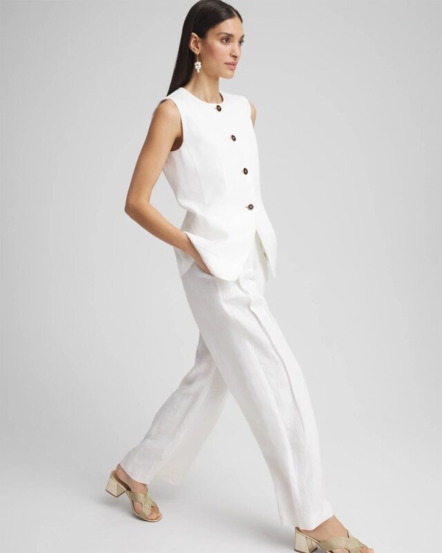 Linen Button-Front Shirt Vest - image 2